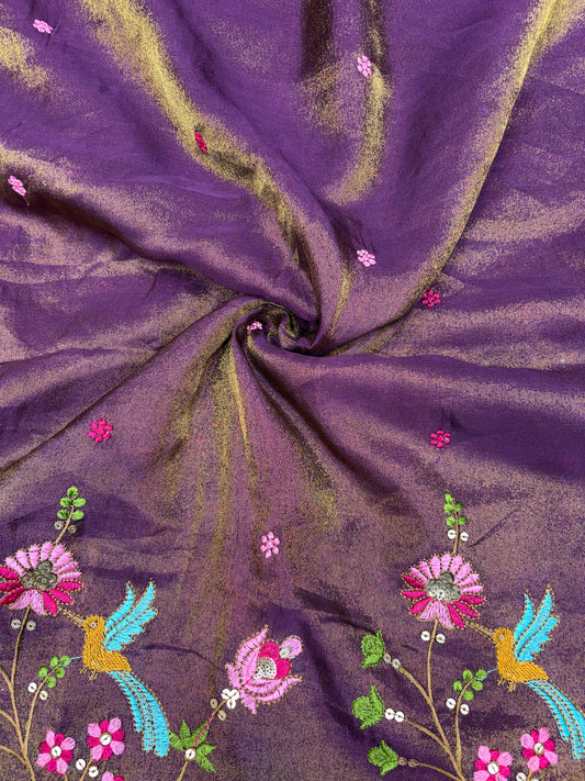 😍❤️Pure tissue zari fabrics with embroidery deer 🦌 Desing 🪡 44inch width