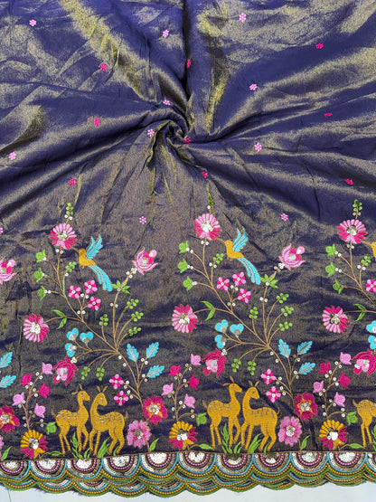 😍❤️Pure tissue zari fabrics with embroidery deer 🦌 Desing 🪡 44inch width