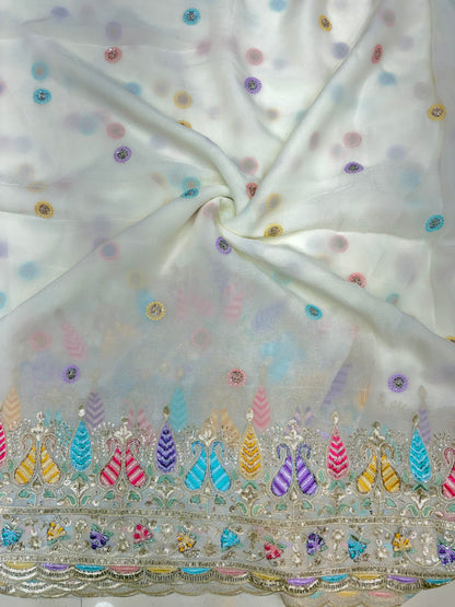 😍Exclusive Space Silk with Multi Colour Embroidery 44 inch width 🪡🧵