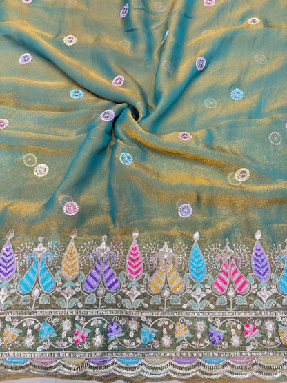 😍Exclusive Space Silk with Multi Colour Embroidery 44 inch width 🪡🧵