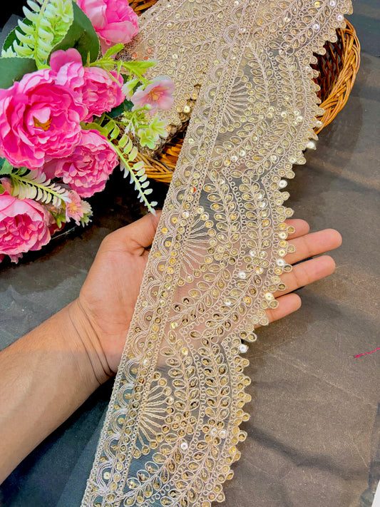 Floral Embroidered Sequin Lace Border (pack of 9 metr) 5inch width