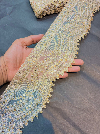 Floral Embroidered Sequin Lace Border (pack of 9 metr) 5inch width