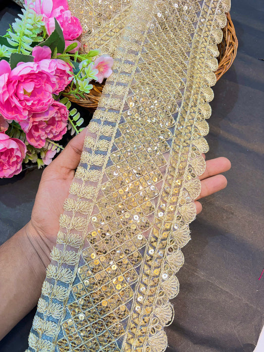 excluse Floral Embroidered Sequin Lace Border( pack of 9 meter)