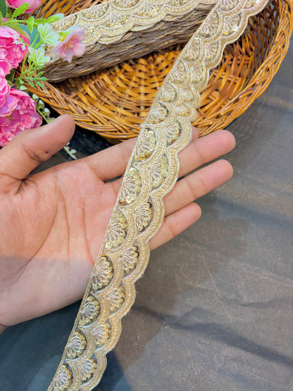 Premium Floral Embroidered Sequin Lace Border 1.5inch  (pack of 9 meter )