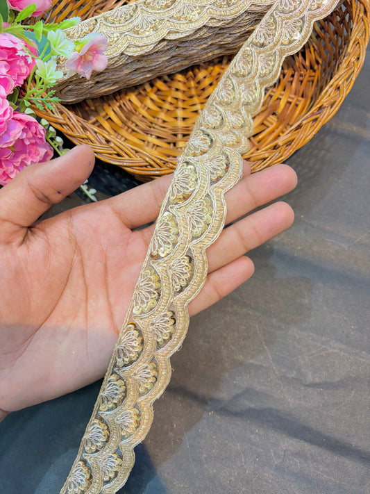 Premium Floral Embroidered Sequin Lace Border 1.5inch  (pack of 9 meter )