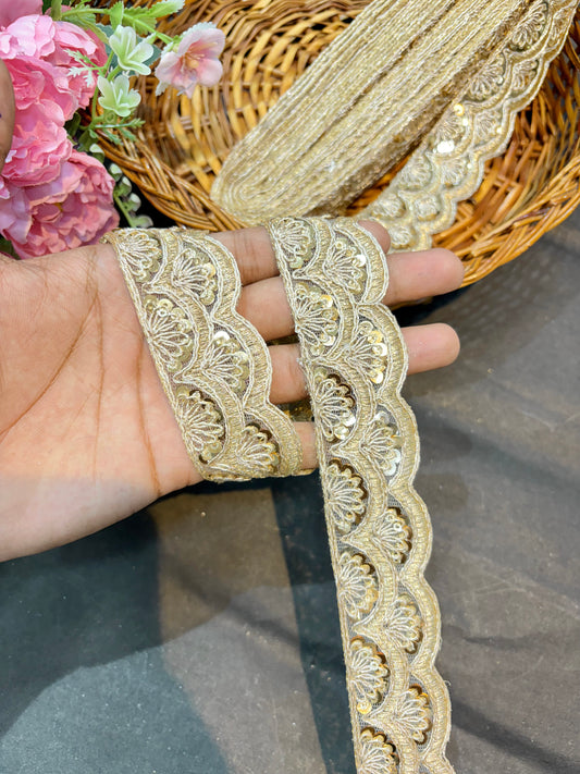 Premium Floral Embroidered Sequin Lace Border 1.5inch  (pack of 9 meter )