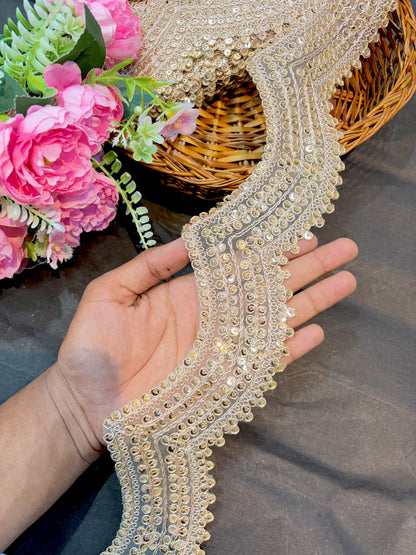 Beautiful  cutwork Lace with floral – Premium Designer Border for Sarees, Dupattas & Lehengas (9 Meter,3 Inch Width) | Gold