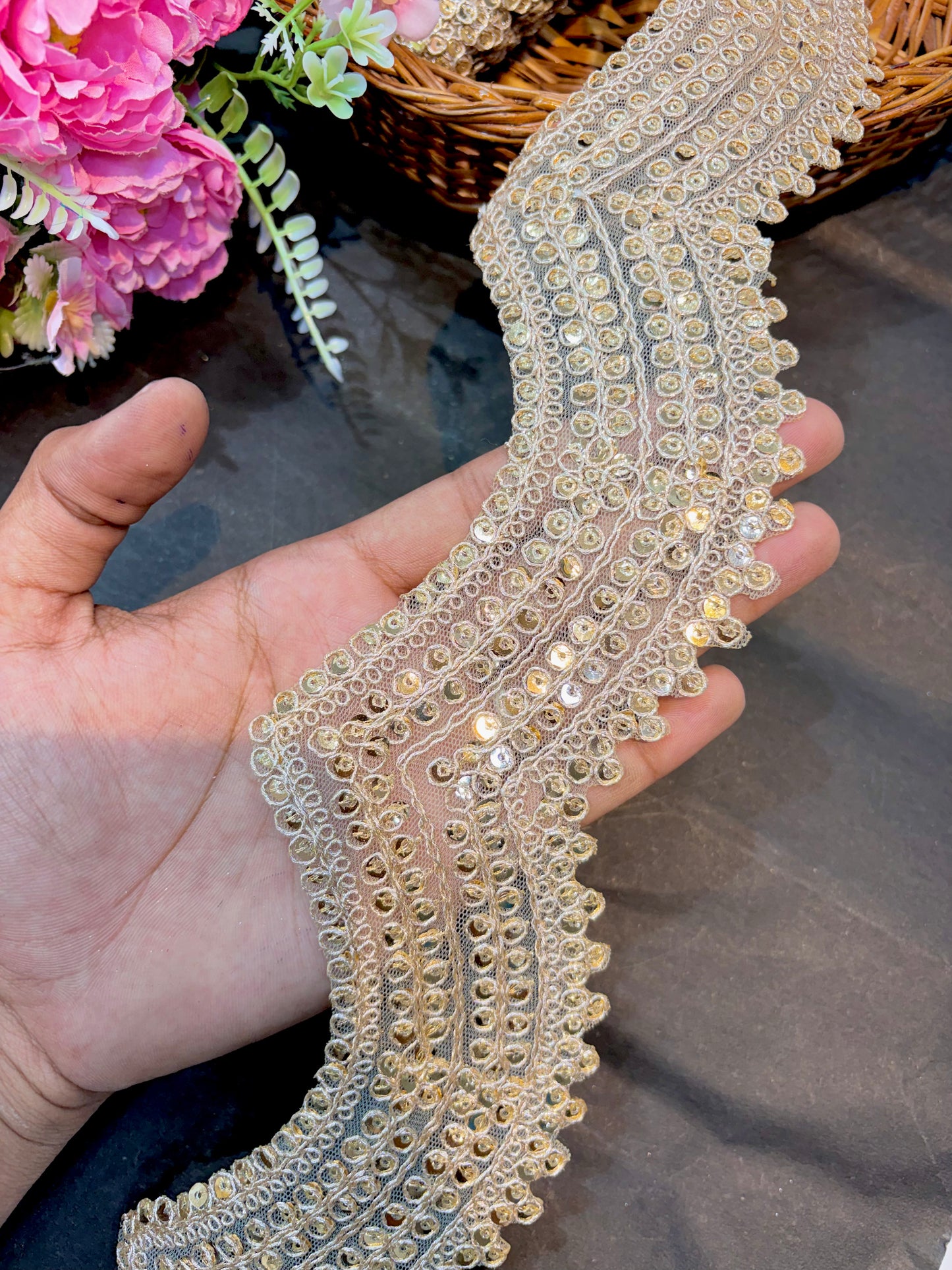 Beautiful  cutwork Lace with floral – Premium Designer Border for Sarees, Dupattas & Lehengas (9 Meter,3 Inch Width) | Gold