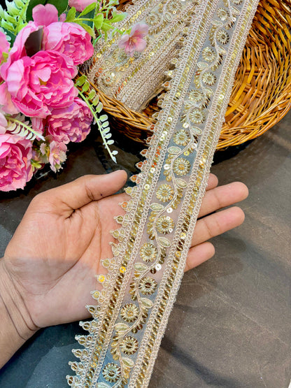 Premium Floral Embroidered Sequin Lace Border (pack of 9 meter ) 2.5 inch width