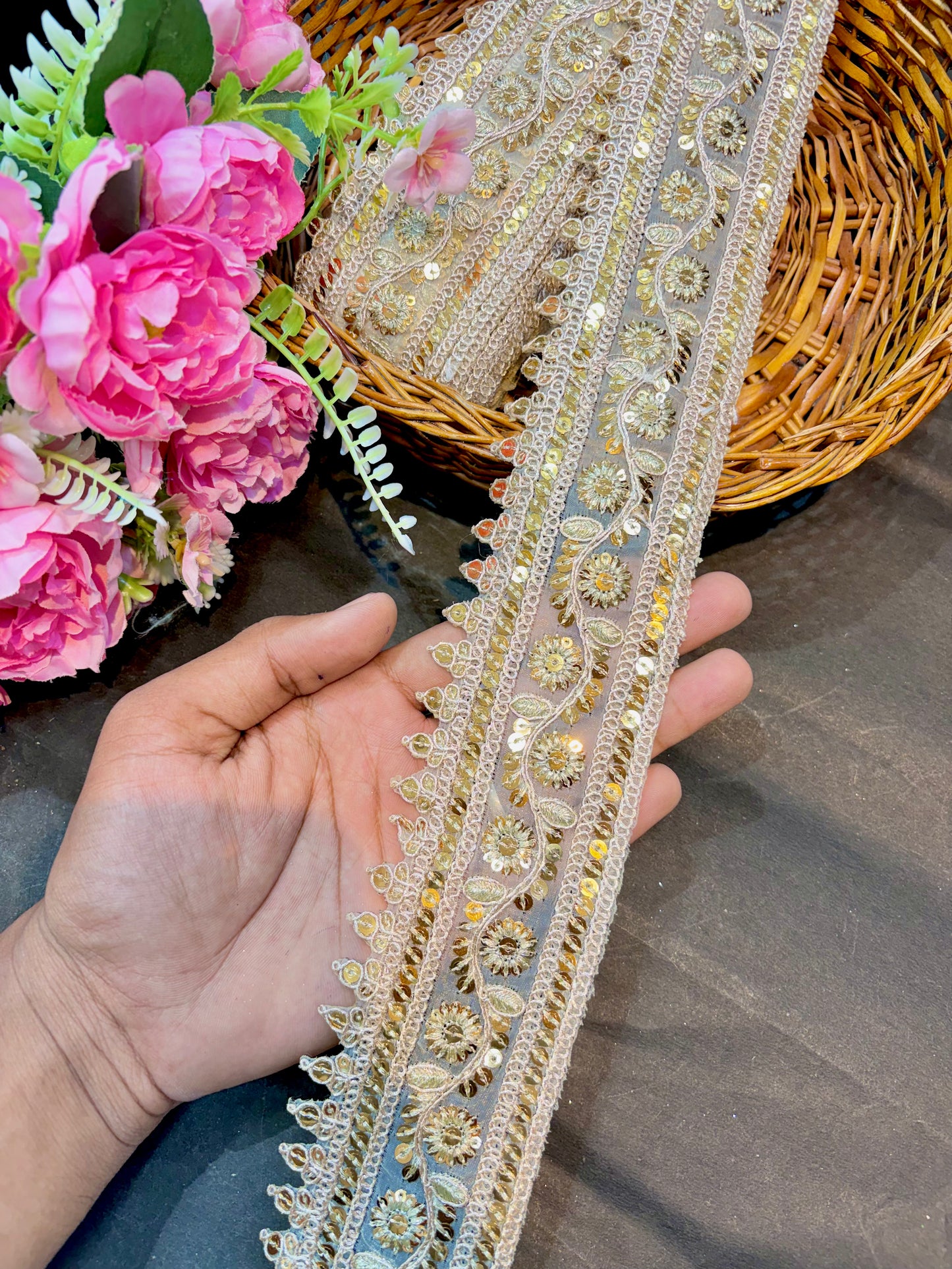 Premium Floral Embroidered Sequin Lace Border (pack of 9 meter ) 2.5 inch width