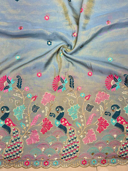 🥹💕Pure Tissue with 🦚 Embroidery 🪡 | 44 Inch Width