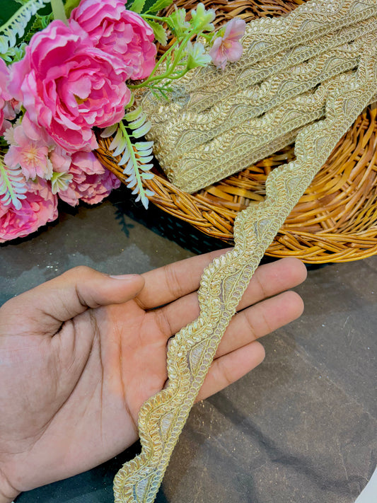 gold  Embroidered Lace Designs – Elegant Border Trim for Sarees, Dupattas & Lehengas (9 Meter, 1 Inch Width) | Golden