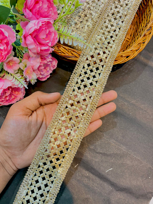 Affordable  Embroidered Lace Designs – Elegant Border Trim for Sarees, Dupattas & Lehengas (9 Meter, 2 Inch Width) | Golden