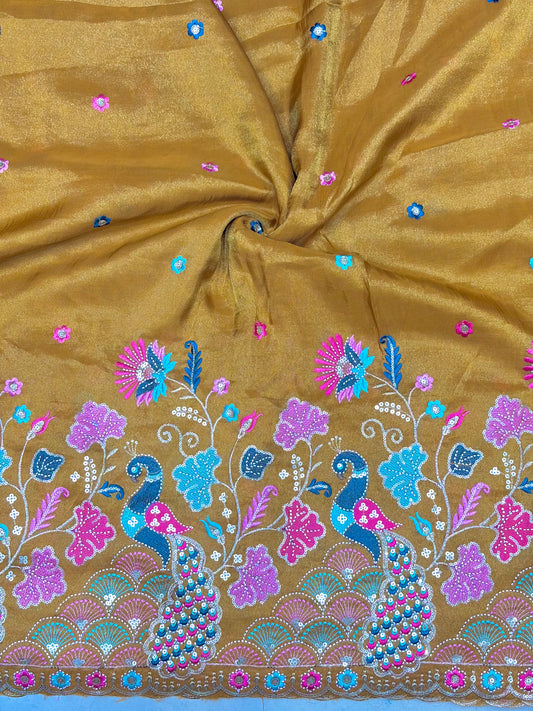 🥹💕Pure Tissue with 🦚 Embroidery 🪡 | 44 Inch Width