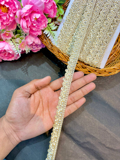 gorgeous stone and pulse lace golden( pack of 9 meter ) half inch  width