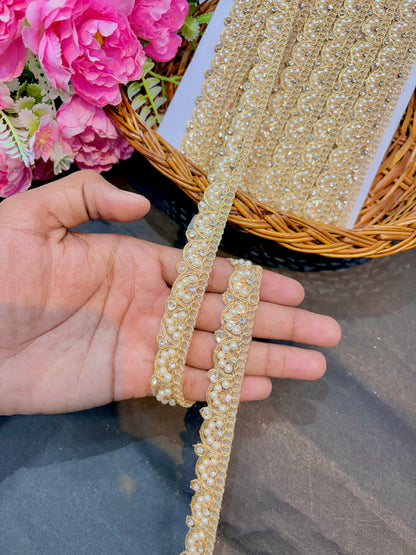gorgeous stone and pulse lace golden( pack of 9 meter ) half inch  width