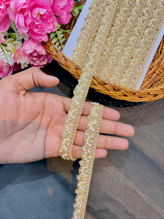 gorgeous stone and pulse lace golden( pack of 9 meter ) half inch  width