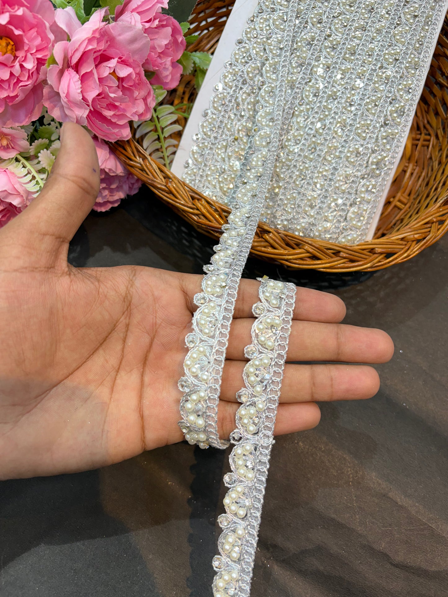 gorgeous stone and pulse lace silver ( pack of 9 meter ) half inch  width