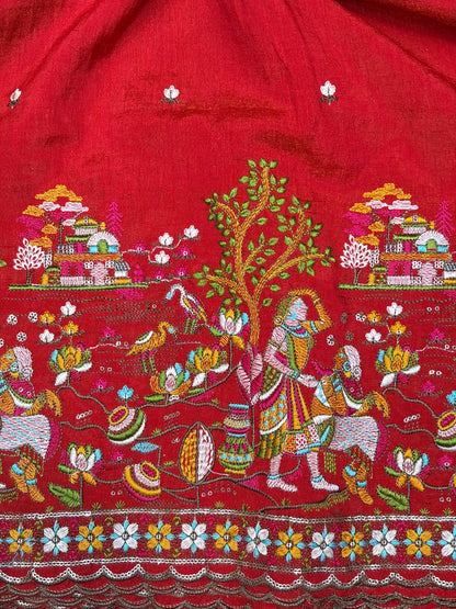 🥰Vichetra Silk 🪡🧵 Embroidery 💃 with Lady 🥹 Design | 44 Inch Width