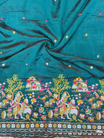 🥰Vichetra Silk 🪡🧵 Embroidery 💃 with Lady 🥹 Design | 44 Inch Width