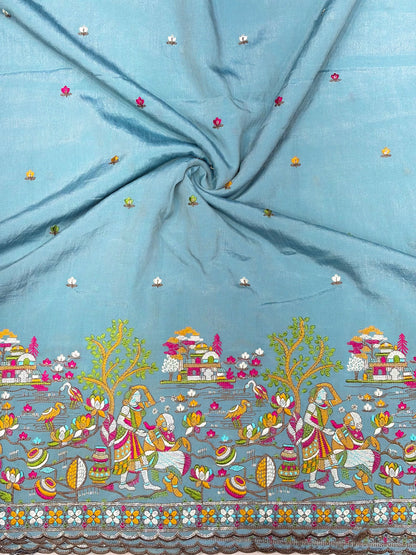 🥰Vichetra Silk 🪡🧵 Embroidery 💃 with Lady 🥹 Design | 44 Inch Width