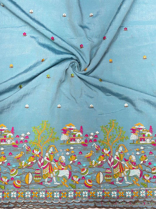 🥰Vichetra Silk 🪡🧵 Embroidery 💃 with Lady 🥹 Design | 44 Inch Width
