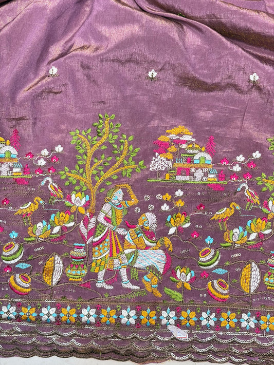 🥰Vichetra Silk 🪡🧵 Embroidery 💃 with Lady 🥹 Design | 44 Inch Width