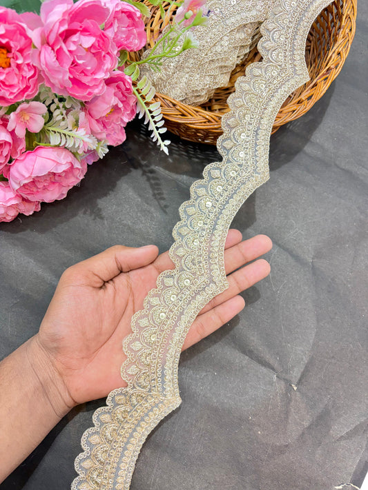 cut work lace border Embroidered Lace Design, Sewing Craft Ribbon - 9 Meter (2 Inch Width, Gold)