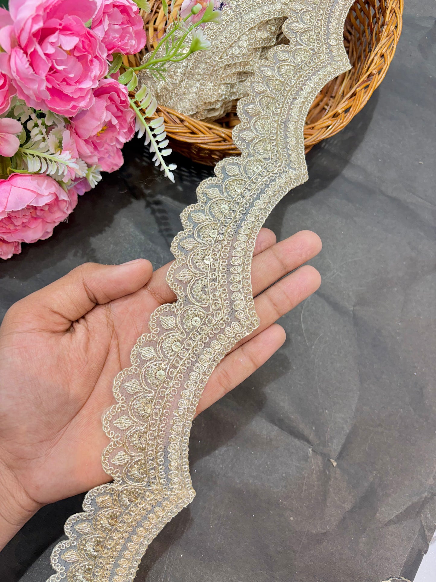 cut work lace border Embroidered Lace Design, Sewing Craft Ribbon - 9 Meter (2 Inch Width, Gold)