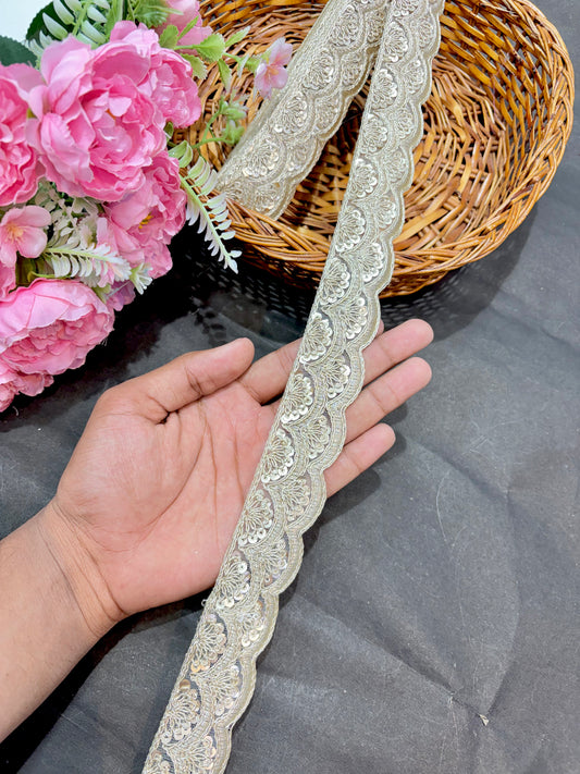 Embroidered Lace Design, Sewing Craft Ribbon - 9 Meter (2 Inch Width, Gold)