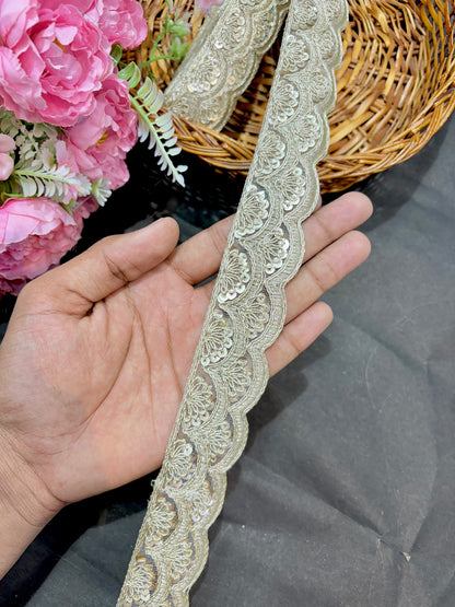 Embroidered Lace Design, Sewing Craft Ribbon - 9 Meter (2 Inch Width, Gold)