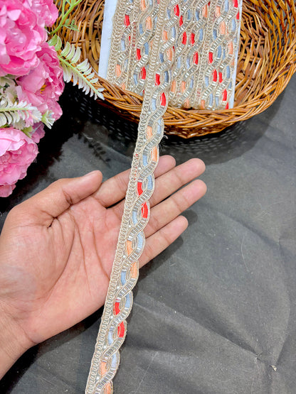 Multi Beads and handwork Work Laces pack of 9 mter 1inchwidth