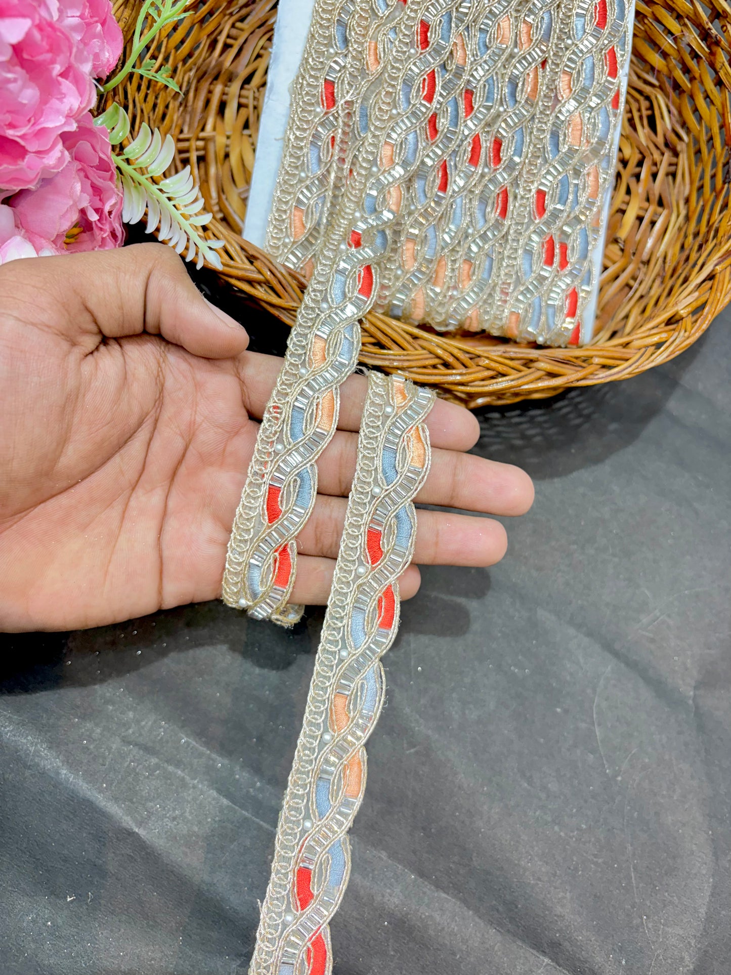 Multi Beads and handwork Work Laces pack of 9 mter 1inchwidth