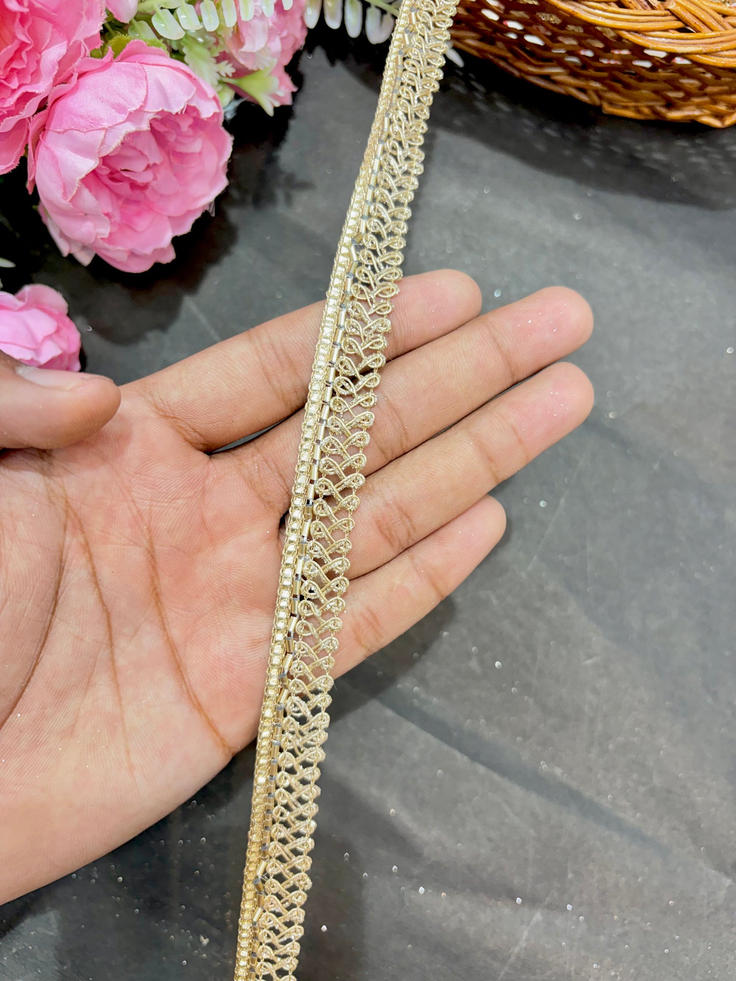 beats work Sequin Golden Embroidery Lace Trim – 9 Meters, 0.75-Inch Elegant Gold Border for Sarees, Lehengas & Dupattas