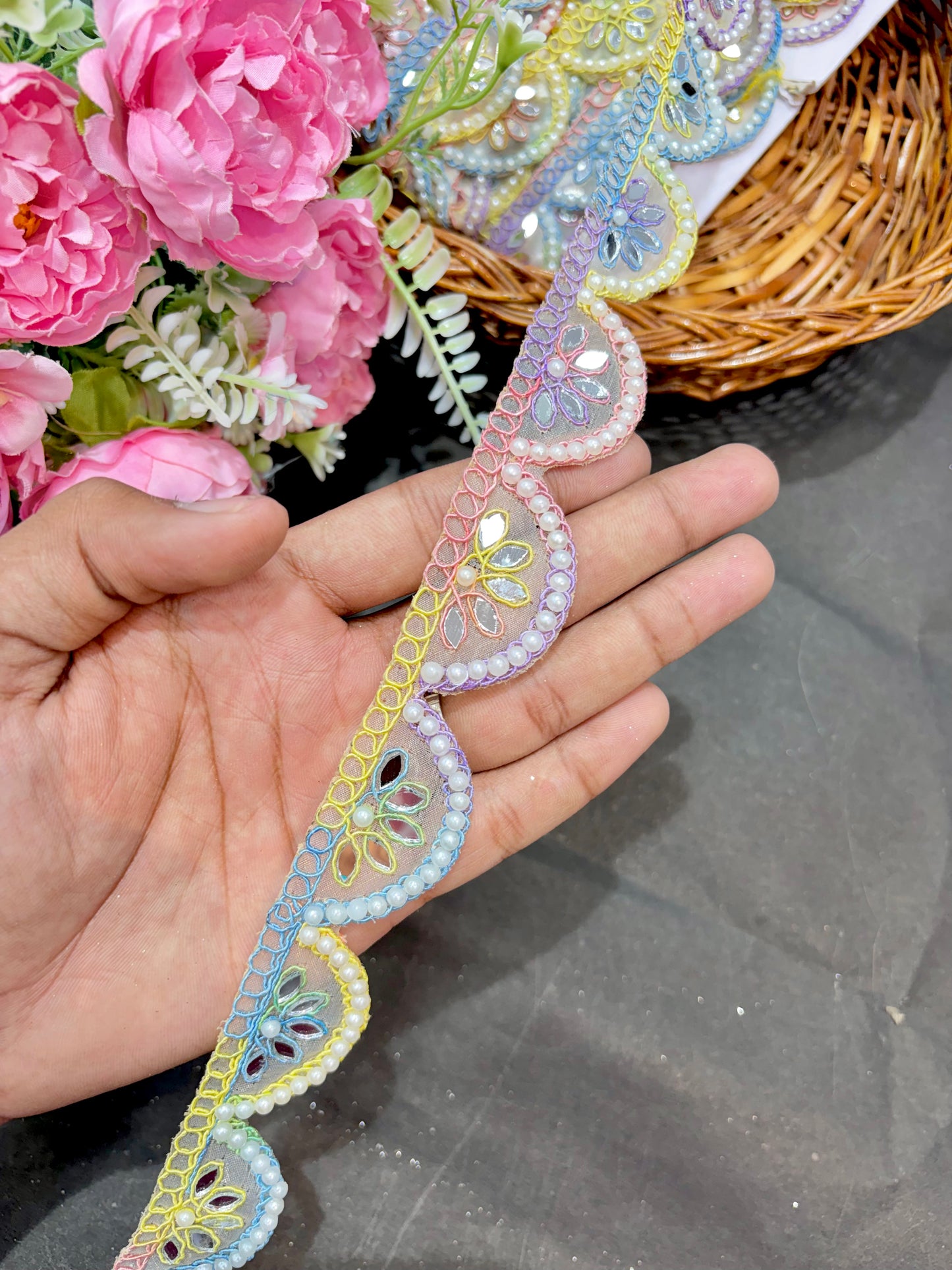 real mirror lace border Trim Indian Embroidery Sari Border Crafting Saree Sewing Decorative