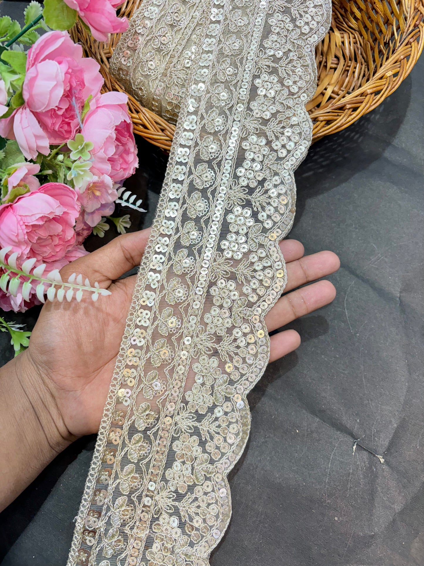 Embroidered saree border lace 9 meters roll 3.5inch