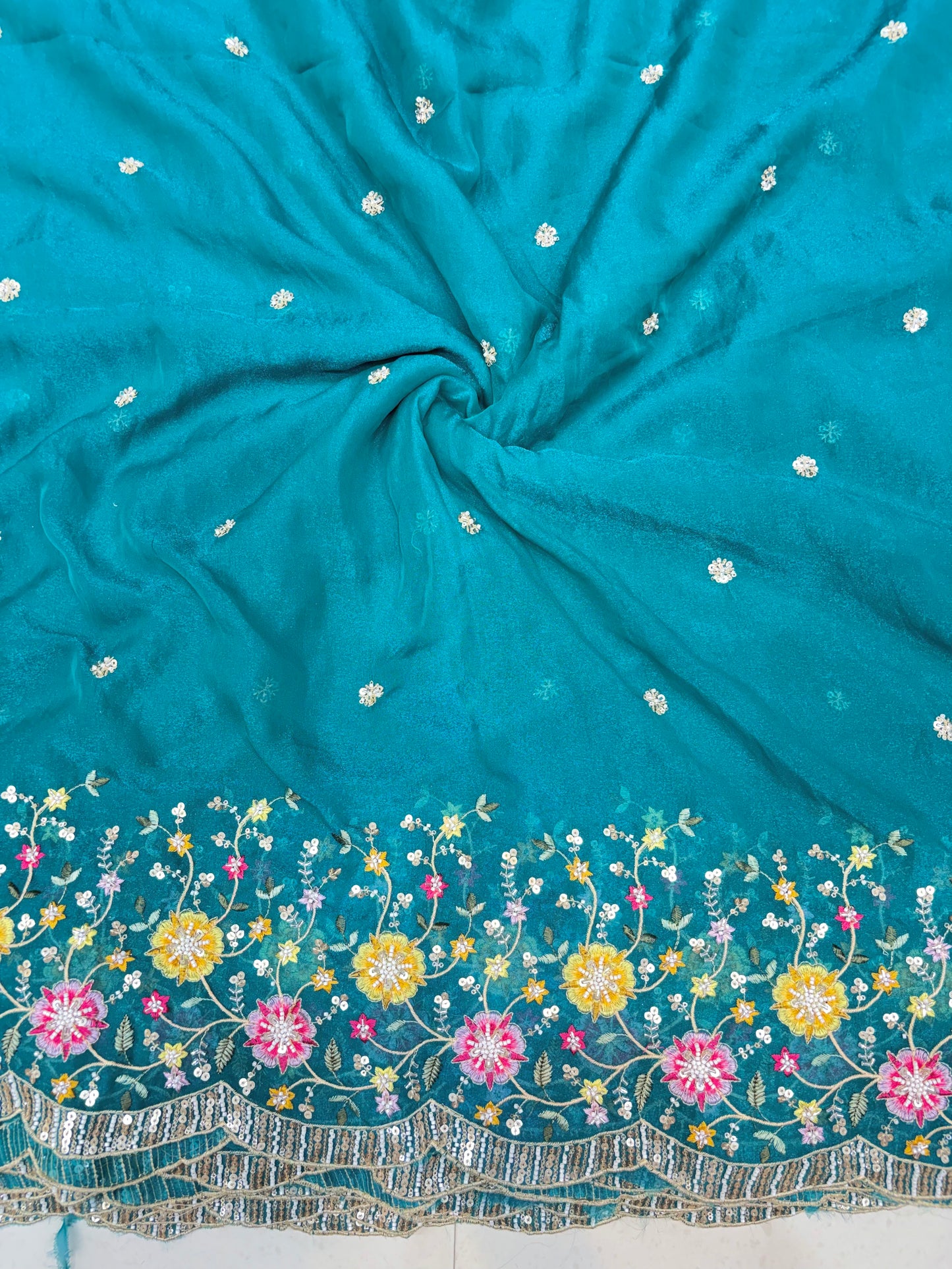 😍🥹Premium Space Silk with Beautiful Multi Colour Embroidery 44-45 inch width 🥻👗