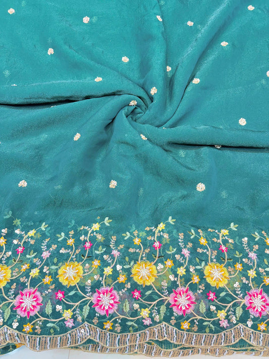 😍🥹Premium Space Silk with Beautiful Multi Colour Embroidery 44-45 inch width 🥻👗