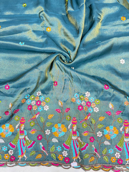 Royal Heritage Visco Tissue (Embroidered )Fabric ,lehanga,blouse, duppats , Inch 44-45 Width