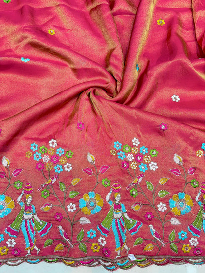 Royal Heritage Visco Tissue (Embroidered )Fabric ,lehanga,blouse, duppats , Inch 44-45 Width