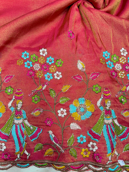 Royal Heritage Visco Tissue (Embroidered )Fabric ,lehanga,blouse, duppats , Inch 44-45 Width