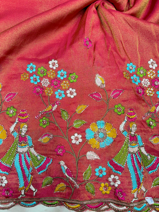 Royal Heritage Visco Tissue (Embroidered )Fabric ,lehanga,blouse, duppats , Inch 44-45 Width