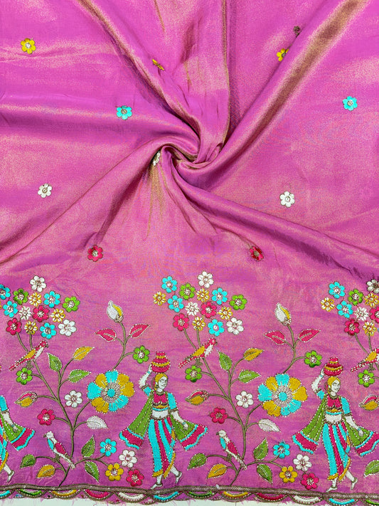 Royal Heritage Visco Tissue (Embroidered )Fabric ,lehanga,blouse, duppats , Inch 44-45 Width