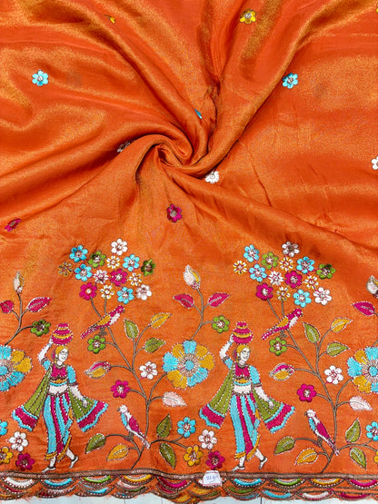 Royal Heritage Visco Tissue (Embroidered )Fabric ,lehanga,blouse, duppats , Inch 44-45 Width