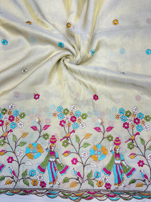 Royal Heritage Visco Tissue (Embroidered )Fabric ,lehanga,blouse, duppats , Inch 44-45 Width