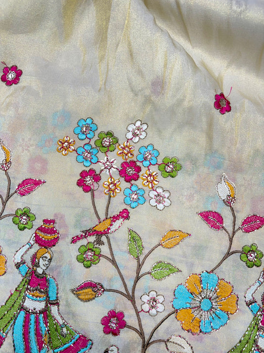 Royal Heritage Visco Tissue (Embroidered )Fabric ,lehanga,blouse, duppats , Inch 44-45 Width