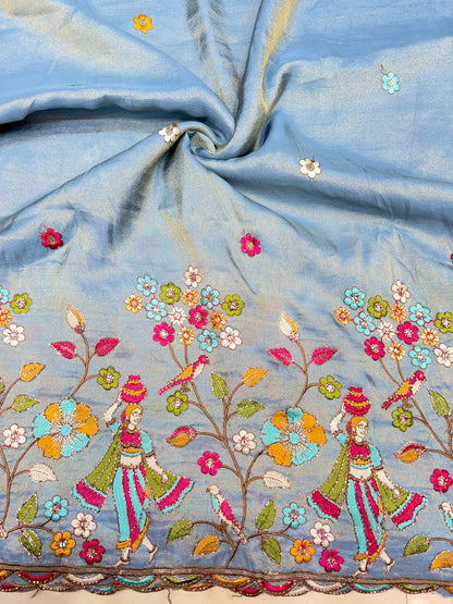 Royal Heritage Visco Tissue (Embroidered )Fabric ,lehanga,blouse, duppats , Inch 44-45 Width