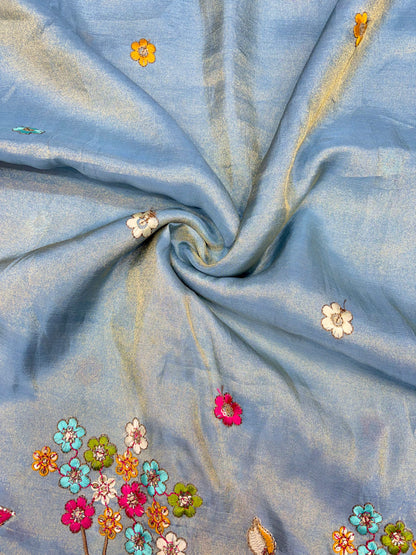 Royal Heritage Visco Tissue (Embroidered )Fabric ,lehanga,blouse, duppats , Inch 44-45 Width