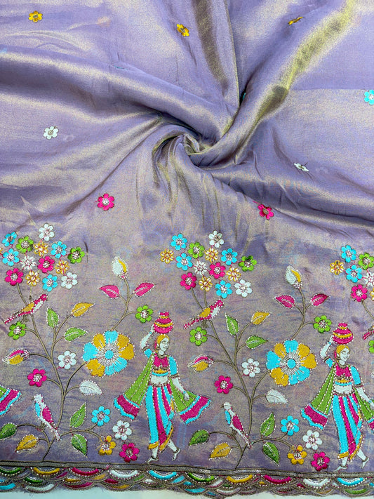 Royal Heritage Visco Tissue (Embroidered )Fabric ,lehanga,blouse, duppats , Inch 44-45 Width