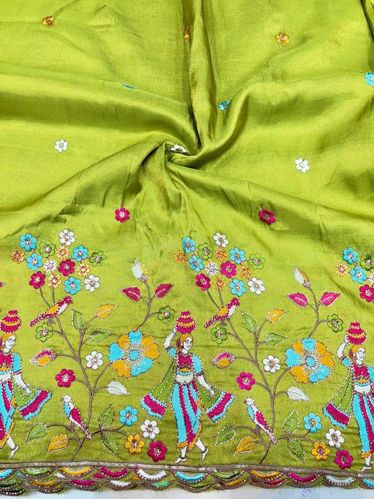 Royal Heritage Visco Tissue (Embroidered )Fabric ,lehanga,blouse, duppats , Inch 44-45 Width